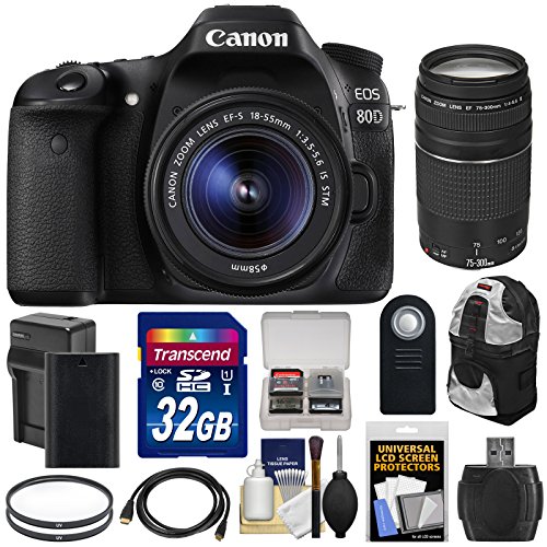 Canon-EOS-80D-Wi-Fi-Digital-SLR-Camera-EF-S-18-55mm-IS-STM-with-75-300mm-III-Lens-32GB-Card-Battery-Charger-Backpack-Tripod-Kit