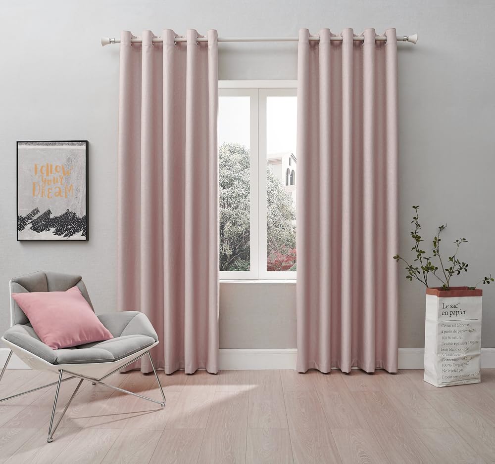 Coastline Textured Veiny Woven Thermal Blackout Eyelet Curtains Blush 66x72 — image 1