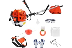 52cc Gas Powered Weed Wacker, 2-in-1 String Trimmer and Heavy Duty Brush Cutter, 2-Cycle Gas Weed Eater with 3T Metal Blade a