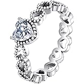 POPLYKE Heart Ring 925 Sterling Silver Bezel Heart Stackable Ring Band Engagement Heart Cut Cubic Zirconia Promise Jewelry for Women