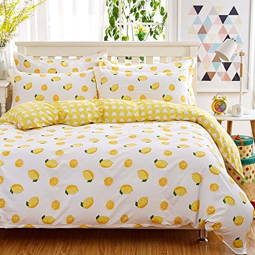 CocoQueen Yellow Lemon 4pc Duvet Cover Set Soft Queen Size Cotton Girls Kids Baby