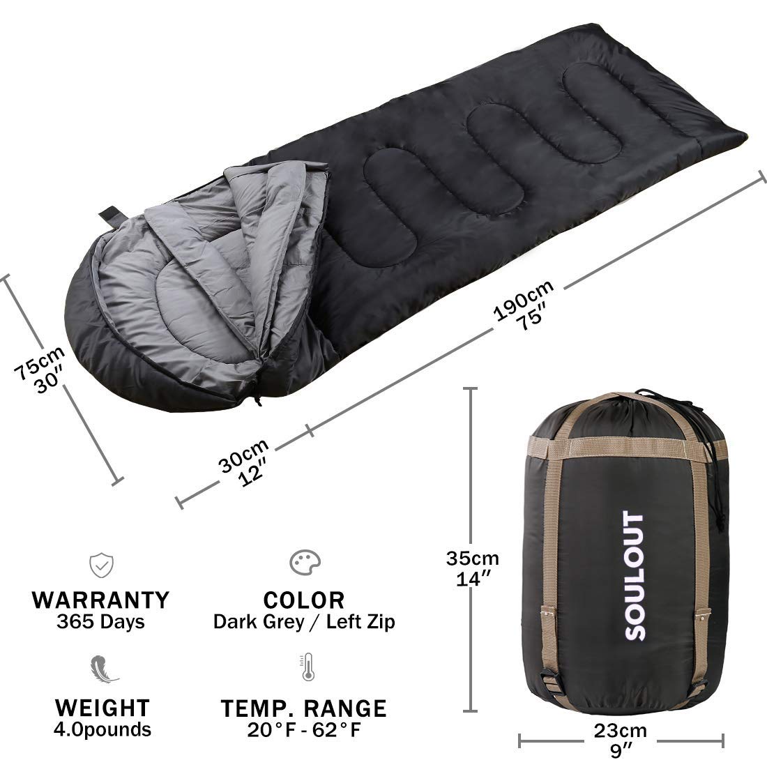 SOULOUT Sleeping Bag 4 Seasons Warm Cold Weather Lightweight