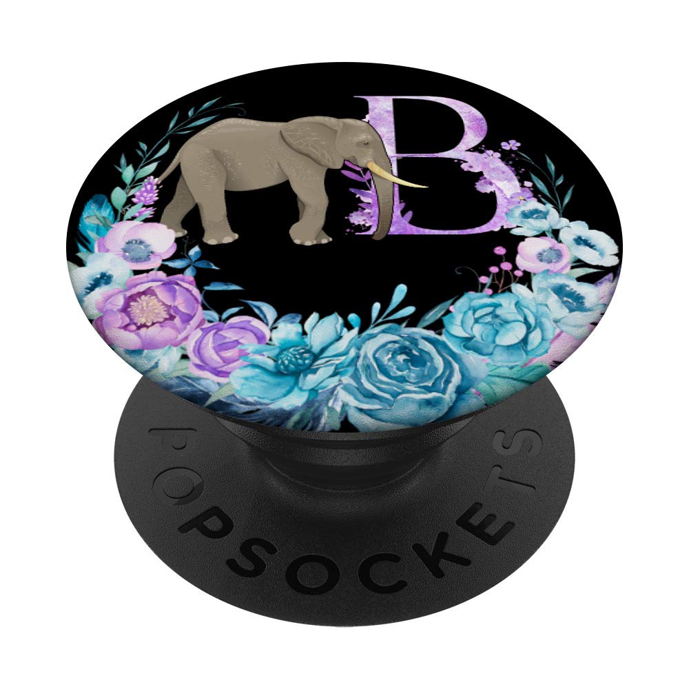 Optimistic Elephant Boho Lilac Flowers Monogram Letter B PopSockets Grip and Stand for Phones and Tablets