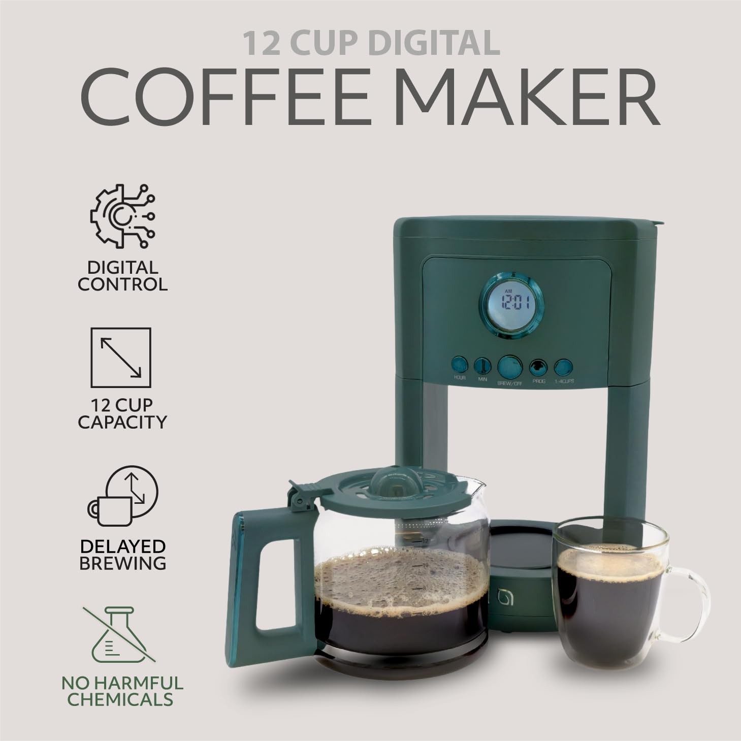 Condition photo showing New/Like New for willow eco series 12 cup drip coffee maker, 24 hr programmable coffee maker with glass coffee pot, r