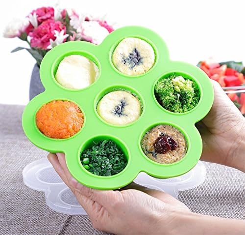 Silicone Egg Bites Mold Reusable Baby Food Freezer Trays Storage Container with lid BPA Free &amp; FDA Food Grade Silicone (Green)
