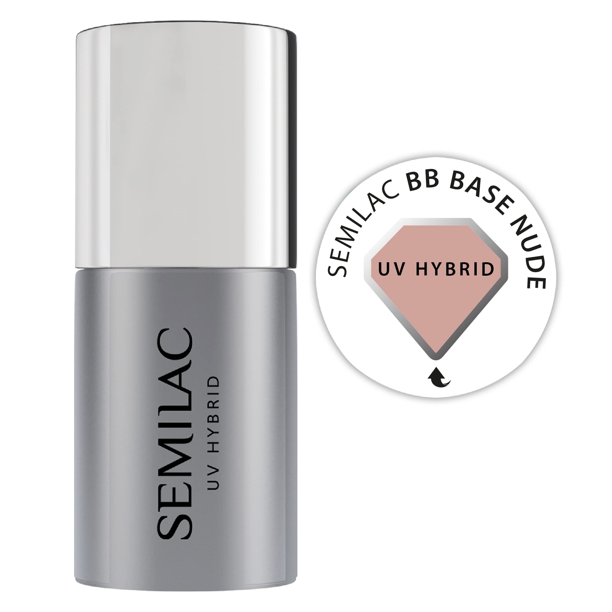 Semilac BB Nude Base Coat for Gel Nail Polish | 7 ml | Strengthening Soak Off Gel for Nail Protection | Easy to Apply | Perfect for Manicure and Pedicure