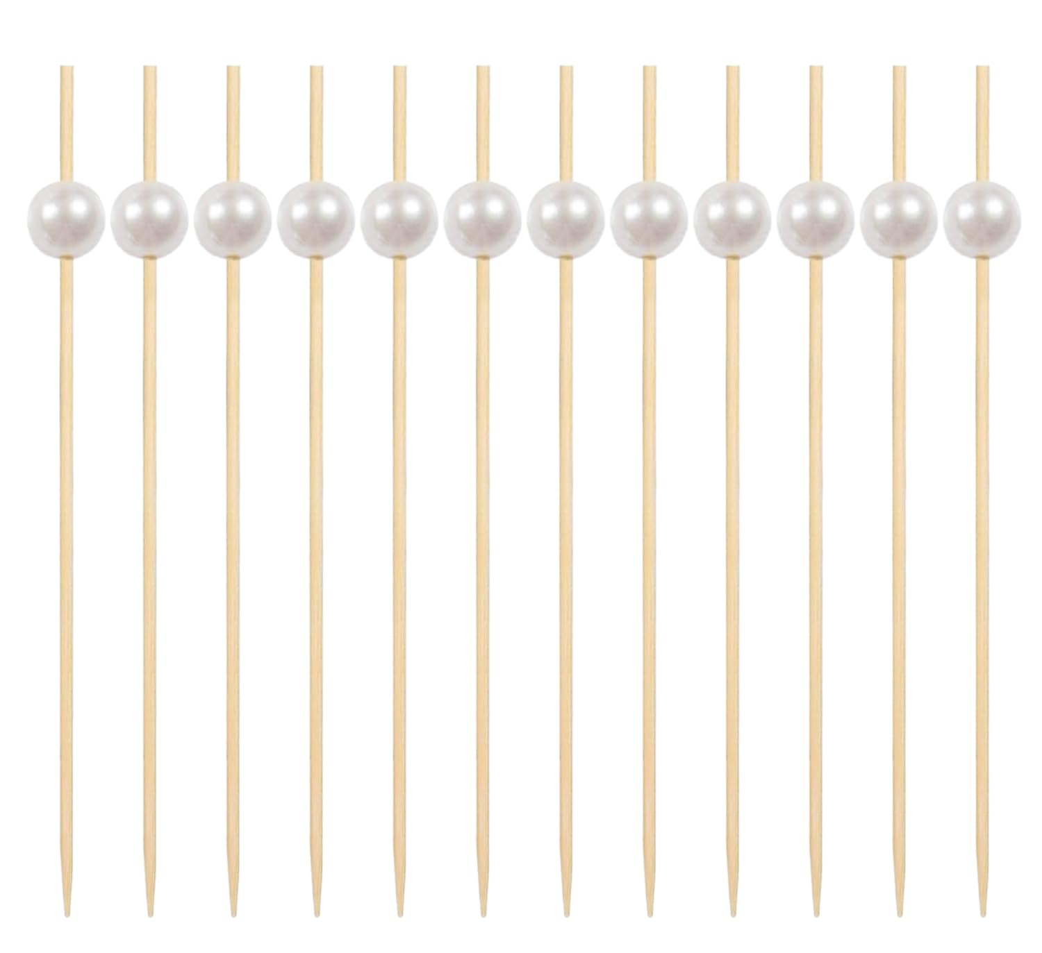 Photo 1 of 200pcs Cocktail Picks 4.7 Inch, Bamboo Toothpicks for Appetizers Natural Bamboo Pearl Coctail Skewers Sticks or Drinks, Fruit, Charcuterie, Wedding Mini Food Picks Decorative (white, 200)