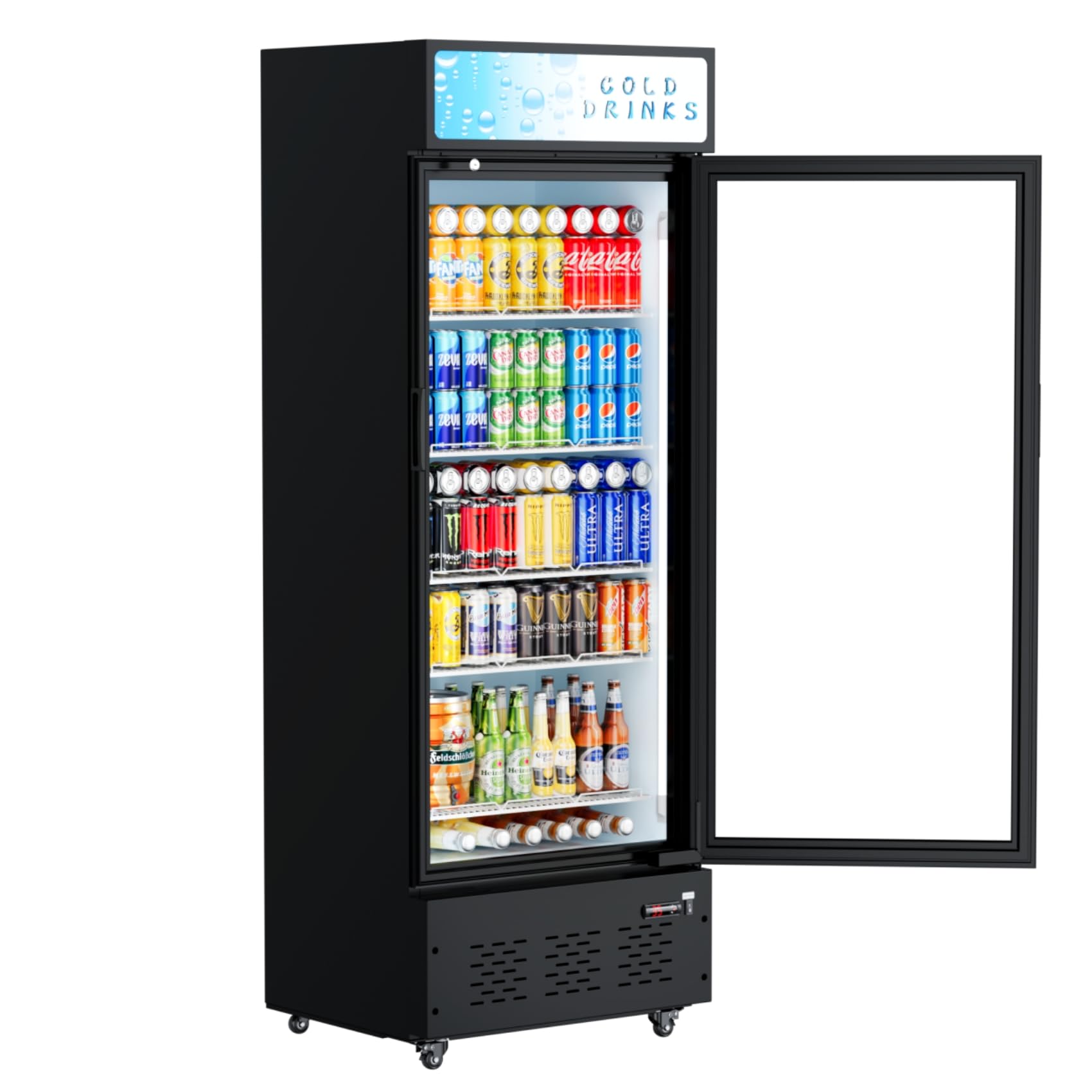 Photo 1 of FreezLabs Commercial Glass Door Display Refrigerator 15 cu.ft Commercial Beverage Refrigerators with LED Light and 5 Shelves for Cafe, Restaurant, Store, Bar