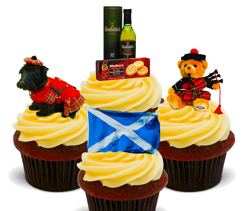 Made4You Scotland Fun Pack, Edible Cupcake Toppers - Stand-up Wafer Cake Decorations (Pack of 12)