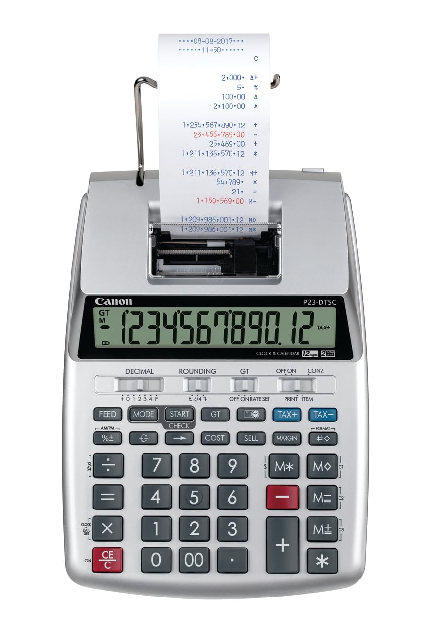Canon P23-DTSC II Printing Calculator - Handheld 12-digit, 2-colour printing calculator with, professional business functions.