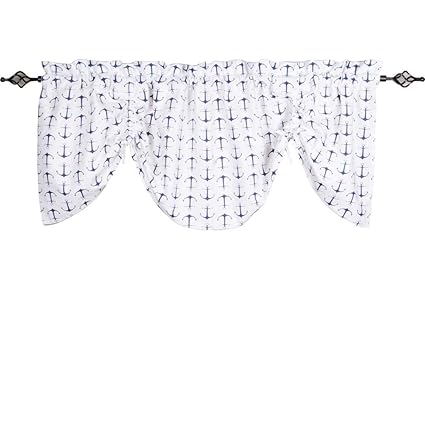 Home Collections by Raghu 72x36 Anchors Away Gathered Valance, White and Navy