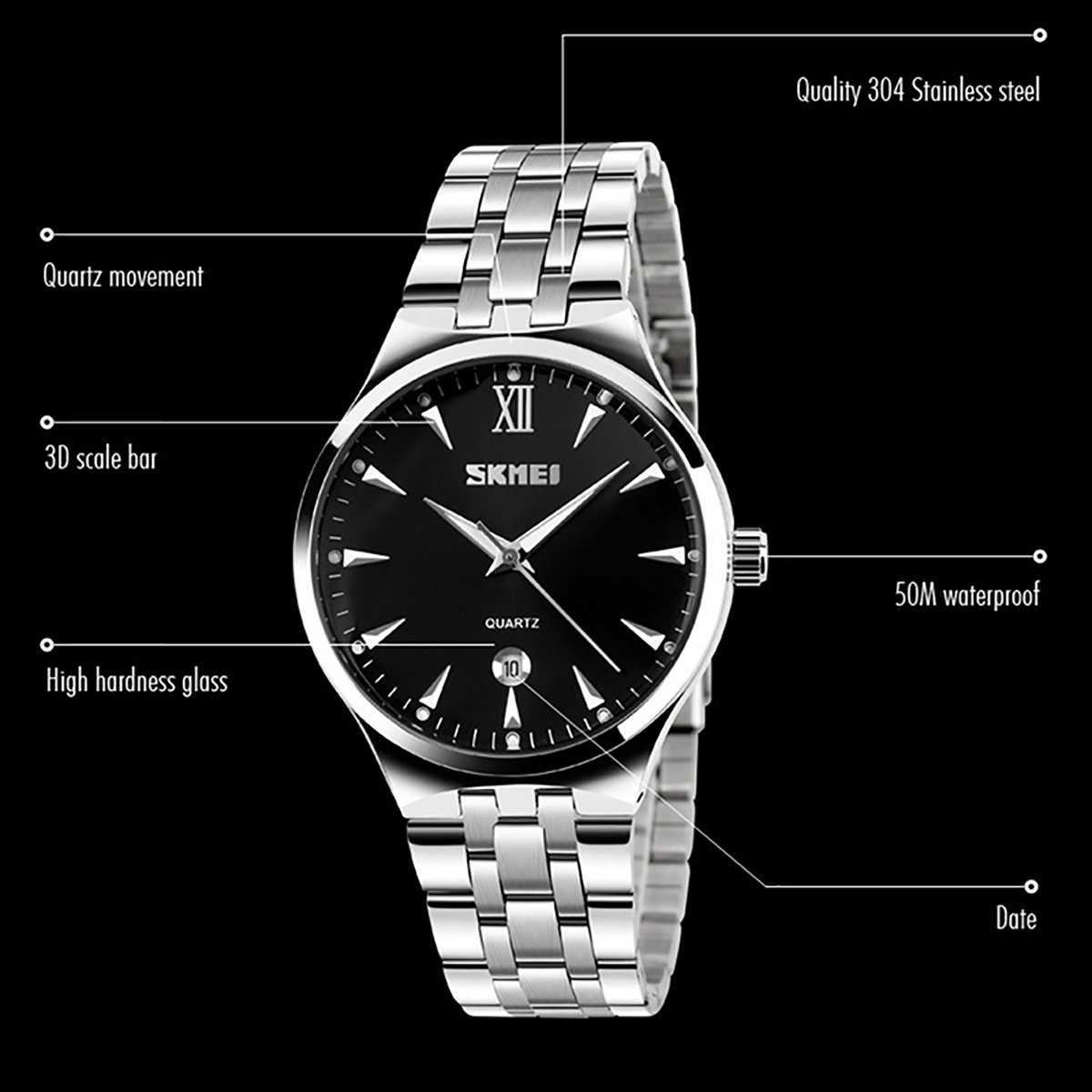 MODIWEN Men\'s Quartz Watch Analog Business Wrist Watch with Date and Stainless Steel Strap