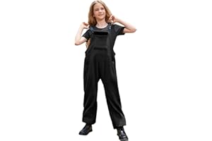 Perfashion Girls Fleece Overalls Kids Fuzzy Sherpa Jumpsuit Warm Winter Loose Romper with Pockets 4-13Y