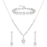 EVER FAITH Teardrop Cubic Zirconia Bridal Jewelry Sets for Bride, Sparkly CZ Elegant Pendant Necklace Dangle Earrings Bracelet Set for Women
