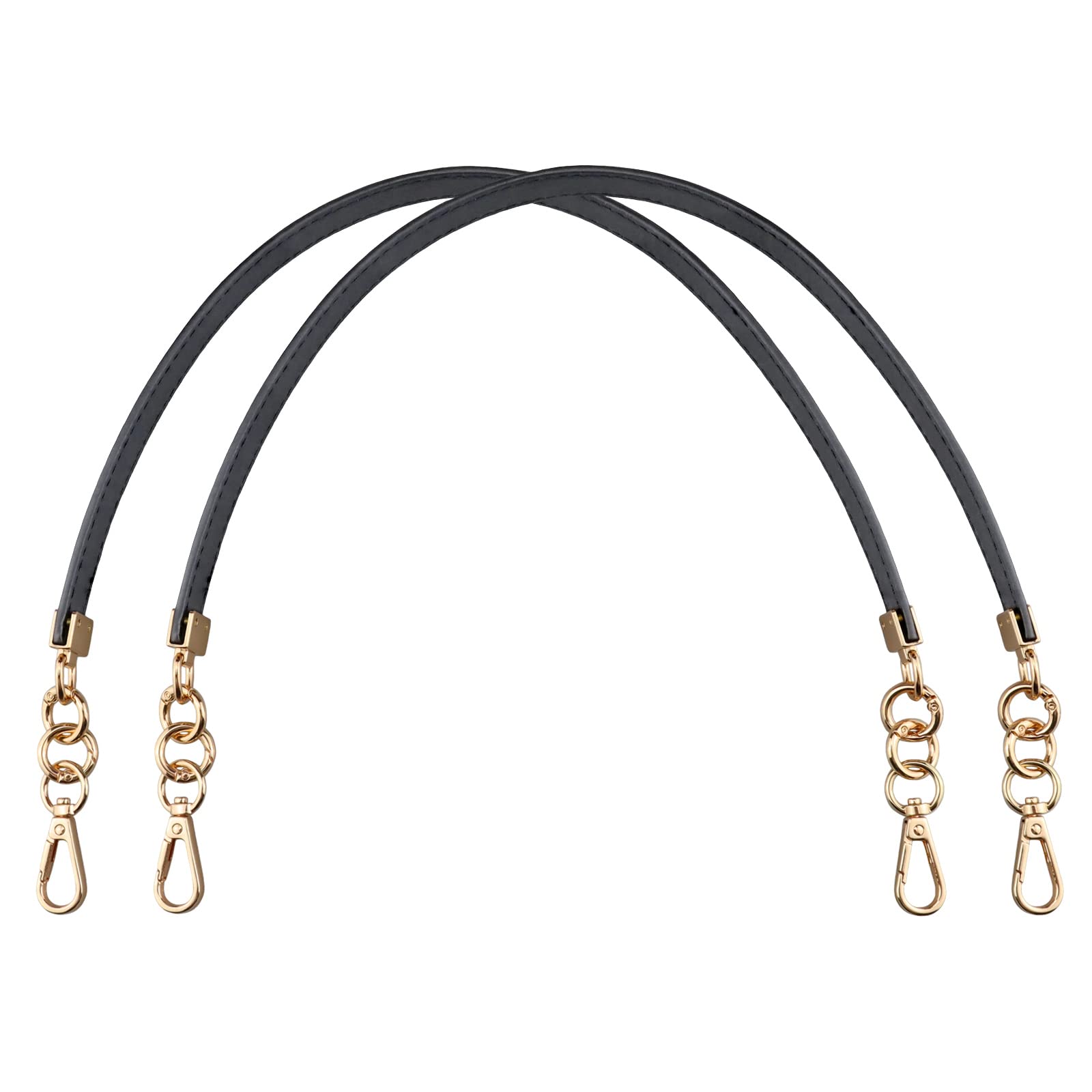 BEAULEGAN Leather Handbag Handles - Short Strap Replacement for Shoulder Bags 2 PCS, 60 cm Long (Black/Gold)