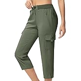 TBMPOY Women's Capri Pants Lightweight Quick Dry Hiking Cargo Pockets Casual Water Resistant Travel Cropped Cotton