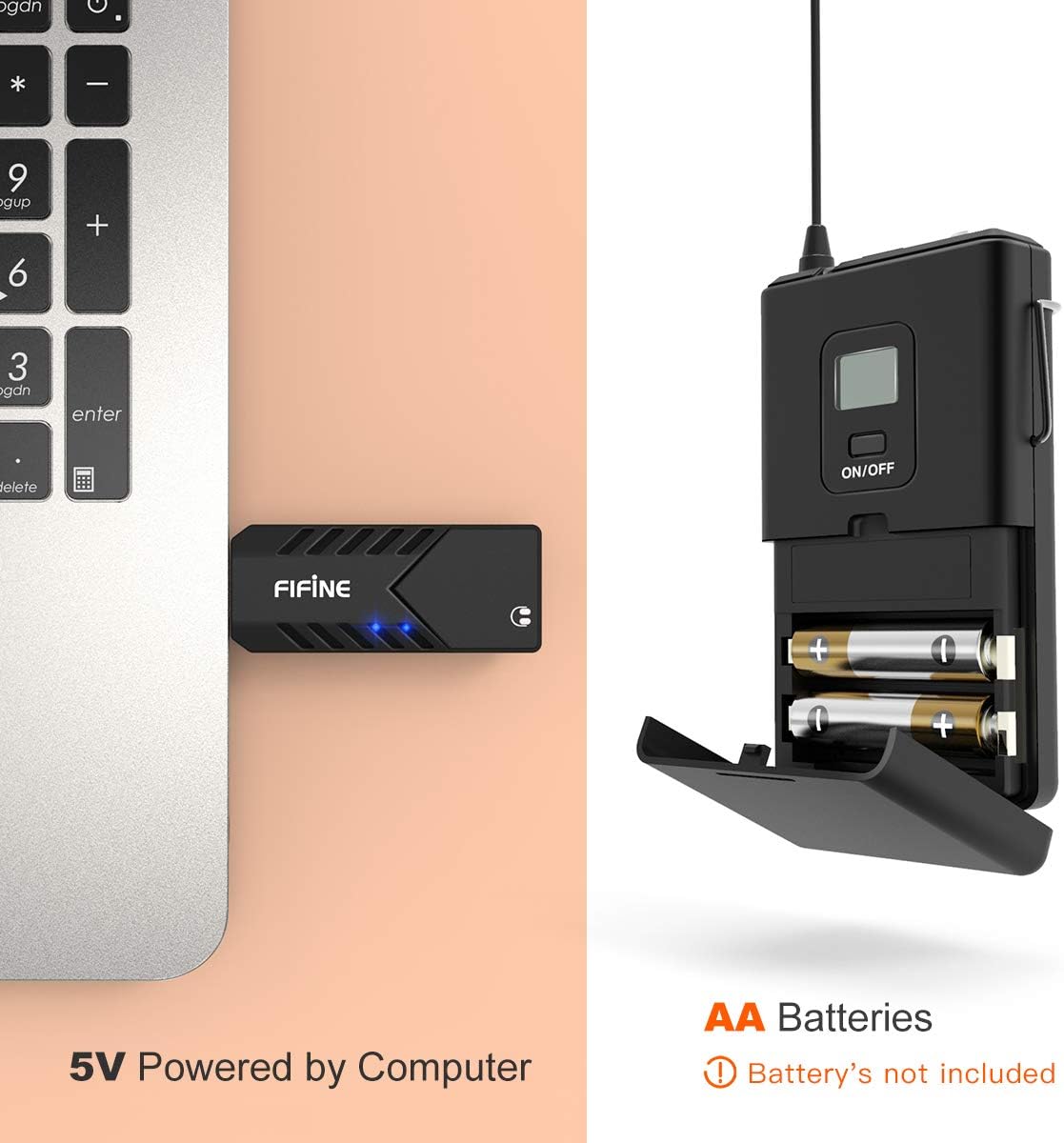 Wireless Microphones for Computer,FIFINE USB Wireless Microphone System for PC and Mac,Headset UHF Wireless System with USB Receiver,Transmitter,Headset and Clip Lavalier Lapel Mic-K031B: Musical Instruments