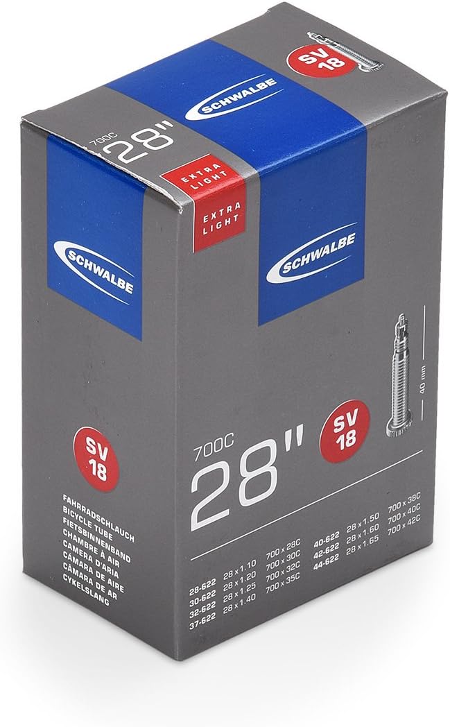 Schwalbe SV18 700 x 28 - 42c (28X1.2-1.5) Extra Light Inner Tube with Presta Valve, Black, 700 x 28/32C Inch