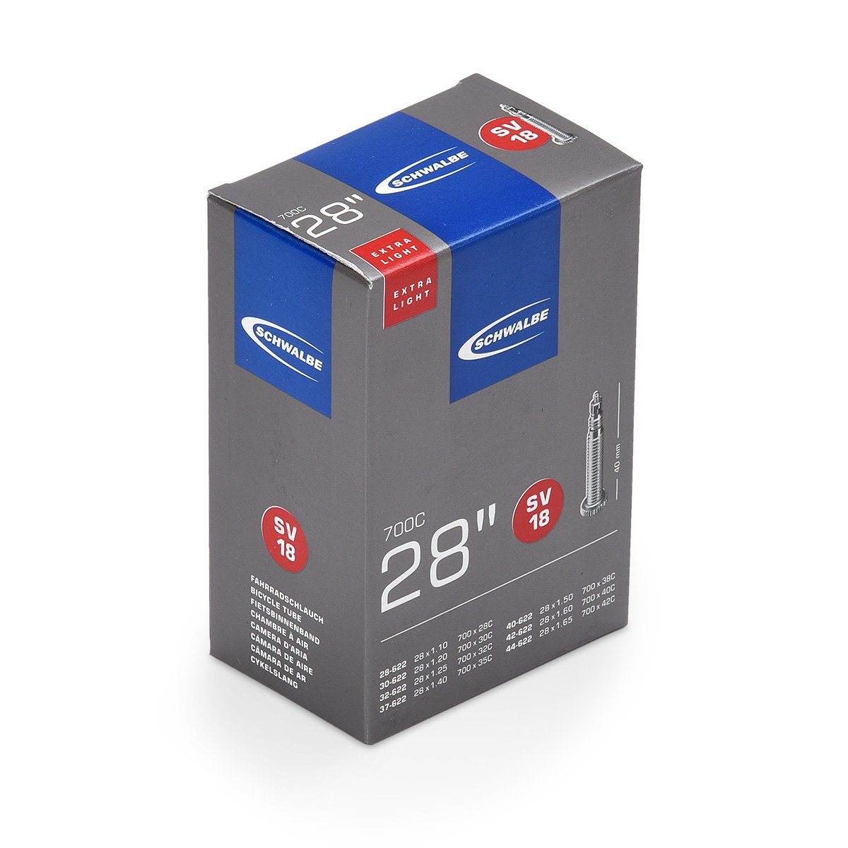 Schwalbe SV18 700 x 28 - 42c (28X1.2-1.5) Extra Light Inner Tube with Presta Valve
