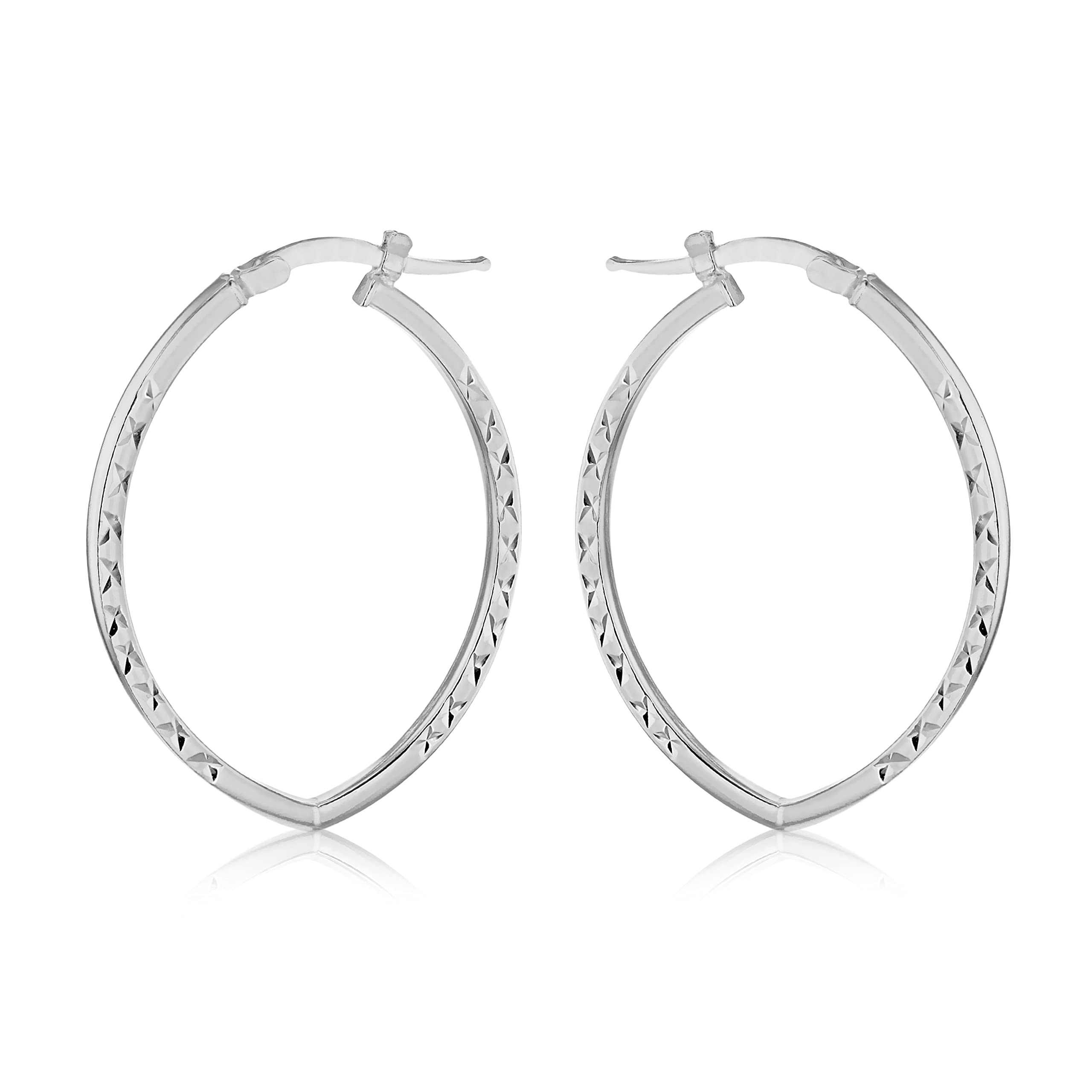 Tuscany Silver Women's Sterling Silver Patterned Elliptical Hoop Earrings
