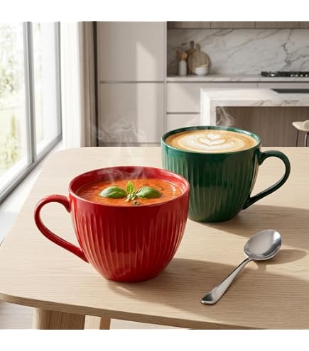 Amazon.com | 24 ounce Extra Large Latte Coffee Mug Cup or Soup Bowl with  Handle - Green Olive: Coffee Cups & Mugs