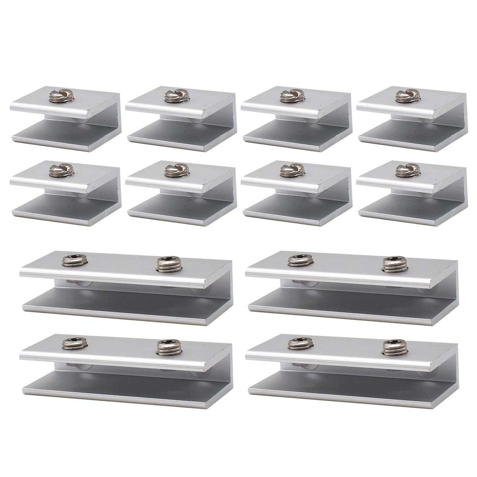 Srup 12 x Aluminium Glass Shelf Brackets 6 to 8 mm, 6 to 8 mm Aluminium Glass Clamps, 6-8 mm Shelf Brackets, Adjustable Fit Window Railing Stairs Bathroom
