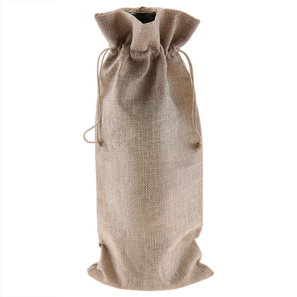 Wine Drawstring Bag, 12pcs Simple Linen Fabric Wine Bottle Gift Bags Champagne Decorative Cover for Travel Wedding Birthday Celebration Party(Beige)