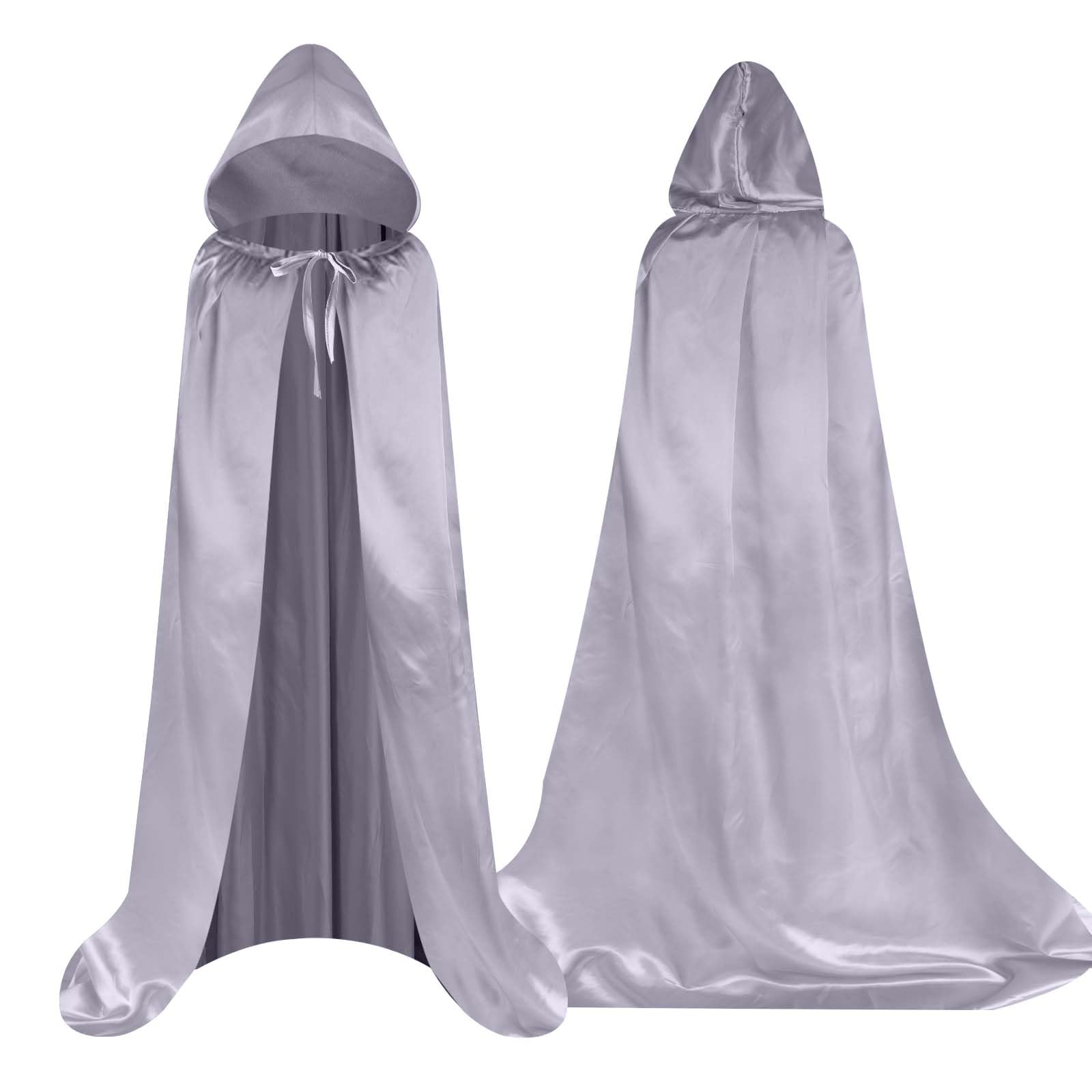 Aomig Silver Hooded Cloak Long Cape for Adult, Vampire Witch Carnival Halloween Adult Wizard Costume, Wizard Cape Fancy Dress Costume Cosplay Accessories (150cm/59in) — image 1