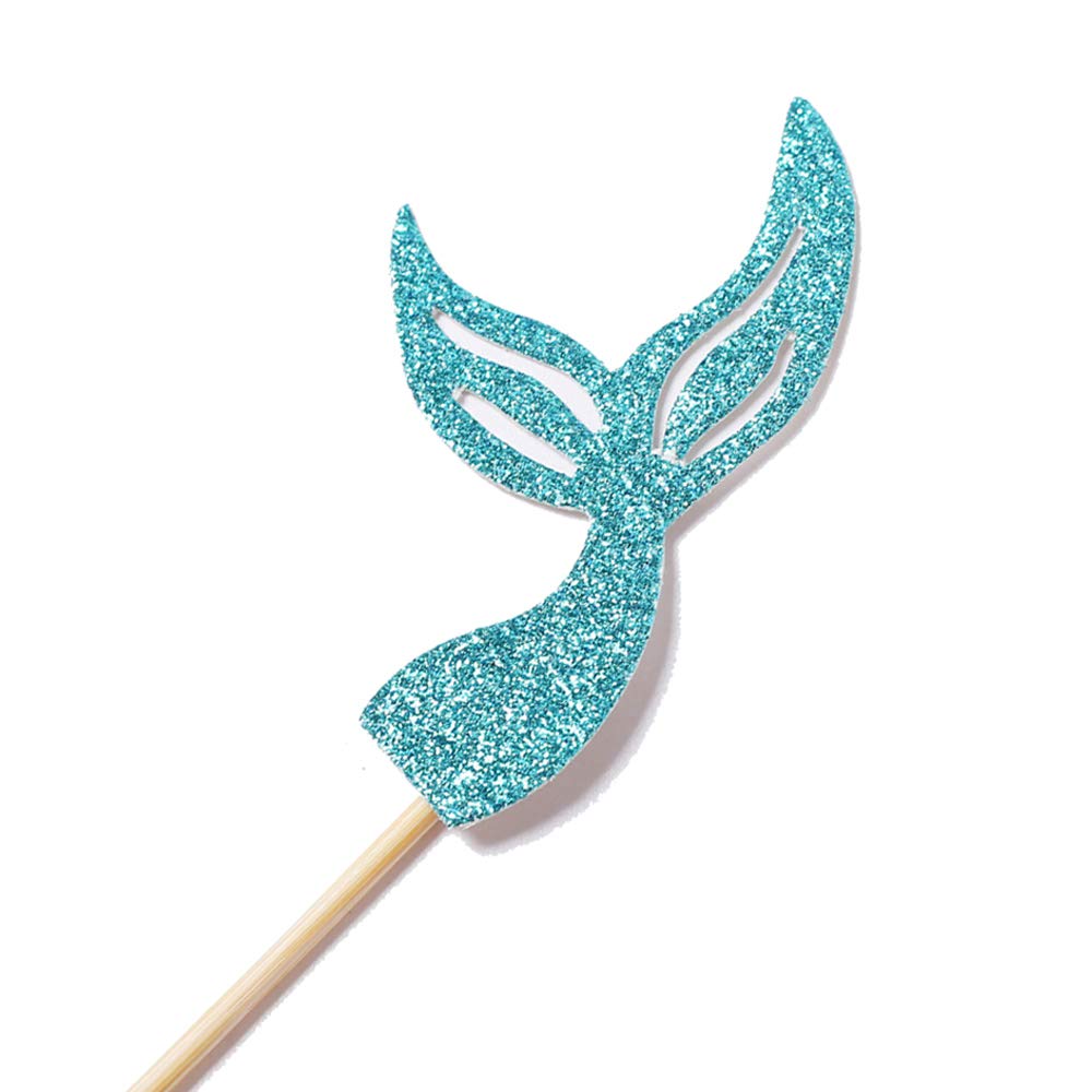 24 pcs Mermaid Party Decoration Supplies-Adorable Glitter Mermaid Theme Cupcake Topper,Perfect for Birthday Party,Baby Shower,Mermaid Theme Party(Mermaid Tail,Starfish,Mermaid,Shell) - Image 5