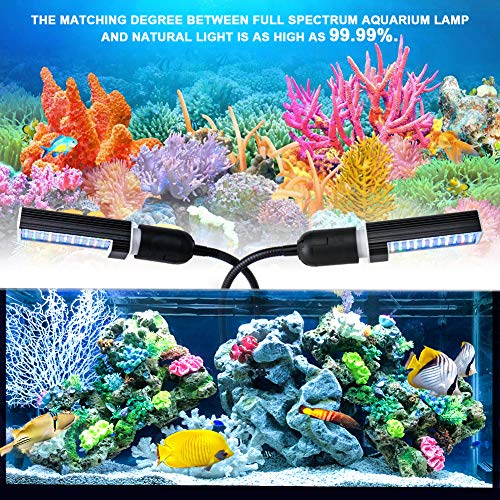Relassy Led Aquarium Light, Led Reef Coral Light with Dual Replaceable E27 Bulb, Adjustable Clip On Seawater Aquarium Light Dimmable for Freshwater Seawater Fish Coral Aquatic Plant Growth