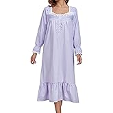 Viakeo 100% Cotton Nightgowns For Women Victorian Night Gown Long Sleeve House Dress With Pockets S-3XL