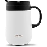 PINKAH 16oz Coffee Mug Cup with Handle, Insulated Stainless Steel Coffee Cup with Lid, Hot and Cold Beverages, Double Walled Vacuum Coffee Thermal Mug for Women and Men, White