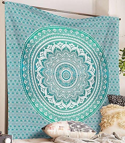 Yajna Hippie Ombre Mandala Wall Art Home Decor Bohemian Tapestry Queen Size Ethnic Bedding Handmade Wall Hanging Tapestry 84x90 Inches (215x230CM)
