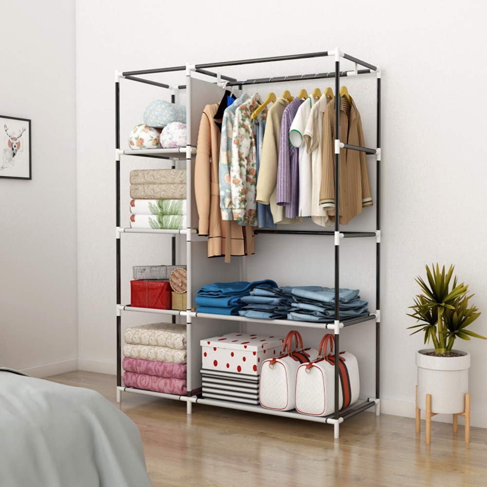 UDEAR Closet Organizer Wardrobe Clothes Storage Shelves, No-Woven Fabric Cover with Side Pockets,41.3 x 17.7 x 66.9 inches,Beige(Incomplete only metal)