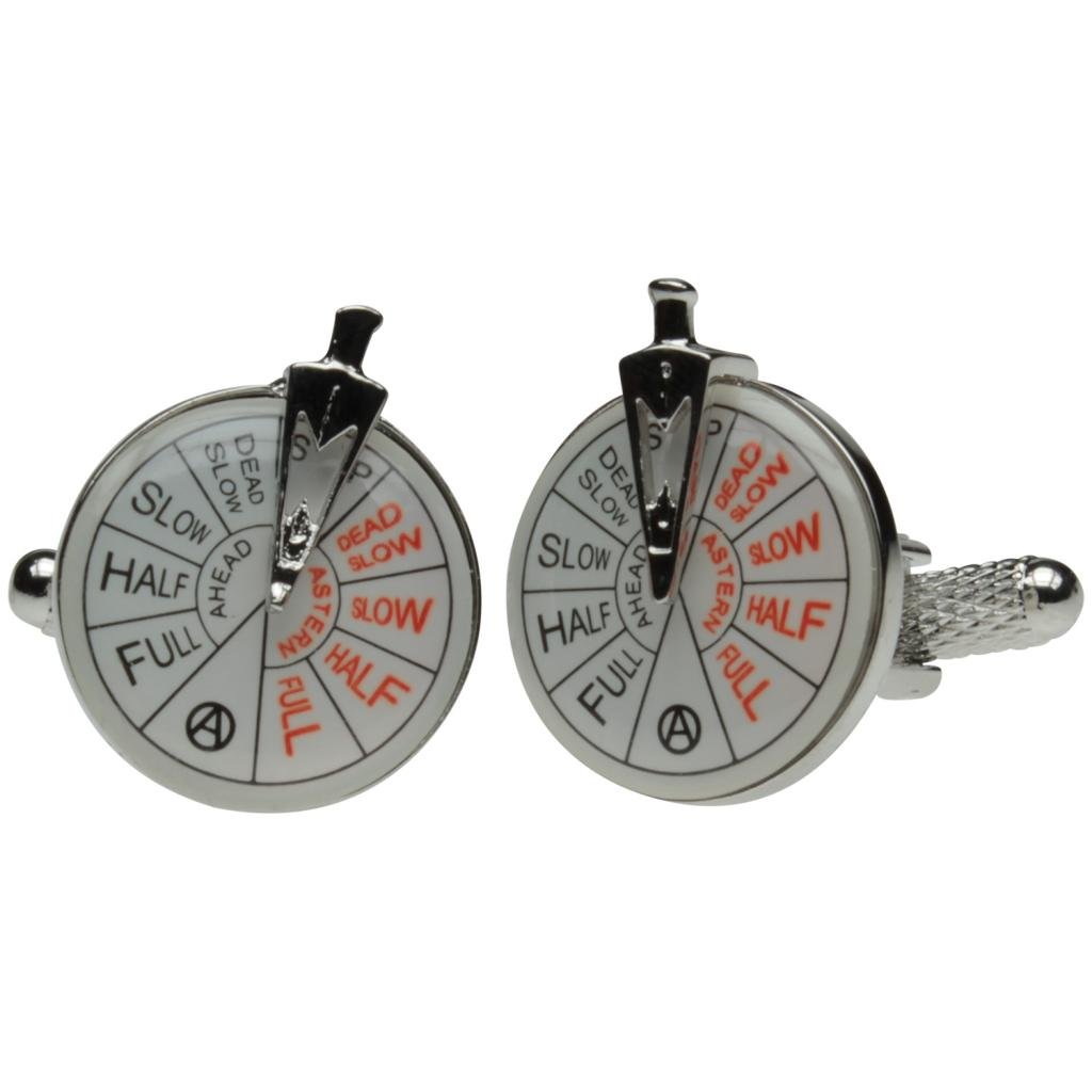 Silver Colour Ship Telegraph Dial Cufflinks - Supplied in Onyx Art Cufflink Box