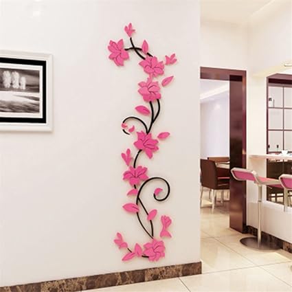 bismarckbeer PVC 3D Romantic Rose Flower Removable Wall Stickers (Pink)