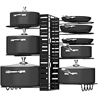 Pot Rack Organizers, G-TING 8 Tiers Pots and Pans Organizer, Adjustable Pot Lid Holders & Pan Rack for Kitchen Counter…