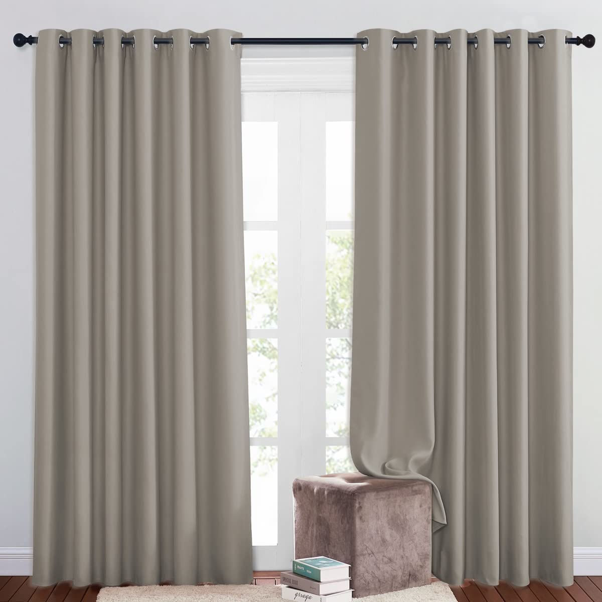 PONY DANCE Blackout Curtains for Hotel - Bedroom Thermal Insulated Curtains with Rings for Living Room and Bedroom, Extra Wide Modern Drapes Panels 2 Pieces, Sand, 80 x 84 Inch Drop — image 1