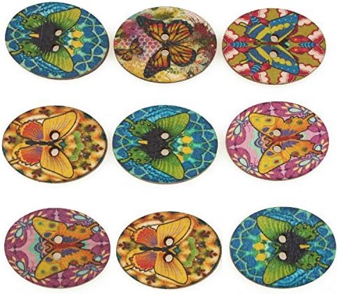 YIDEA 100PCS Assorted Color Oval Butterfly Wood 2 Holes Scrapbooking Sewing Buttons for Clothing Accessory Decoration 28.5*22mm