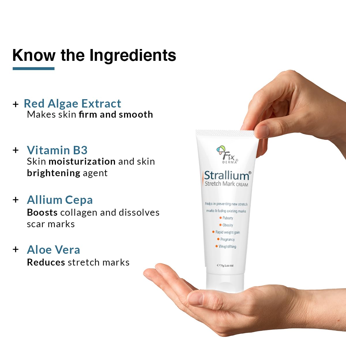 Fixderma Strallium Anti Stretch Mark Cream with 10% Aloe Vera Gel | Stretch Mark Cream | Stretch Mark Cream for Pregnancy | Stretch Mark Remover - 2.64 Oz