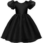 Uhnice Flower Girl Tulle Dress Toddler Puff Sleeve V-Back Dresses for Wedding Party