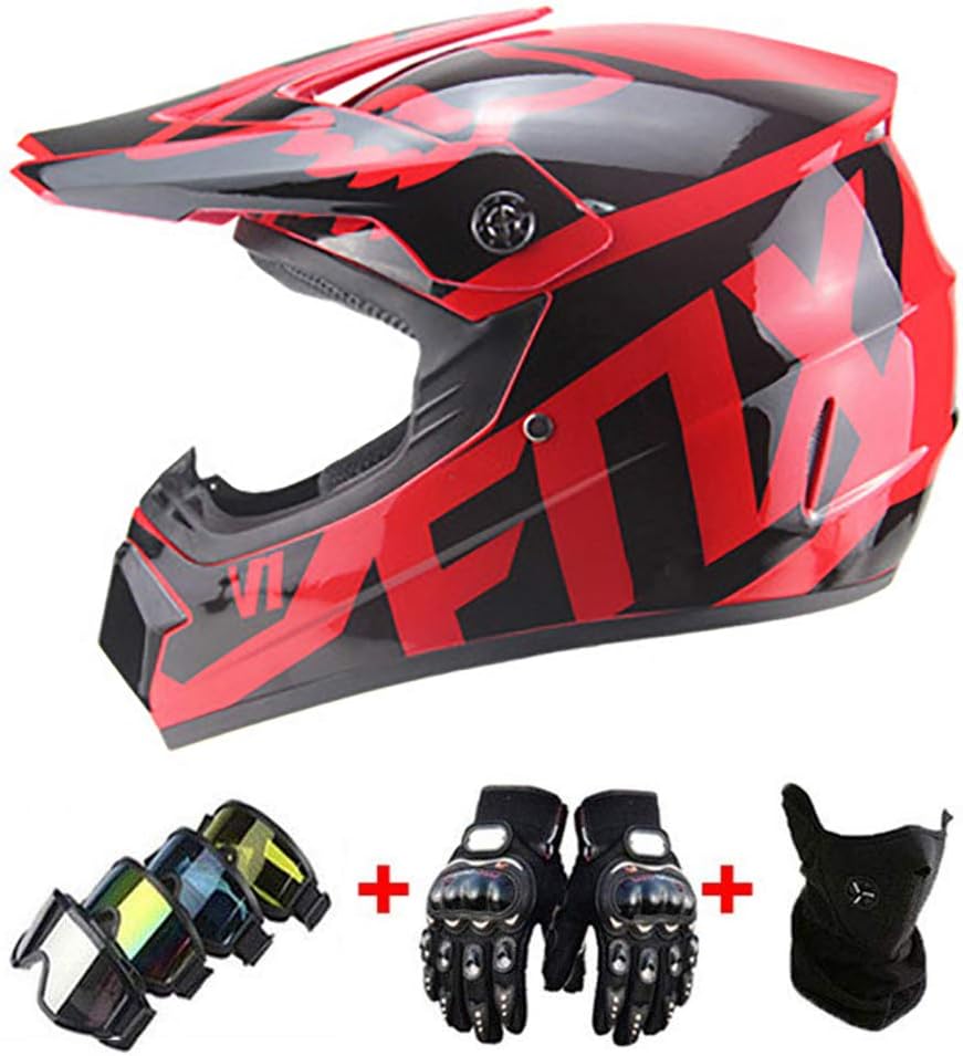 MOUTALE Enfants pour Enfants et Adultes Casques de Moto Cross Enfants Quad Bike VTT Casque Go-Kart avec Gants Masque Lunettes Casque de Moto certifi/&eacute; ECE 22.05
