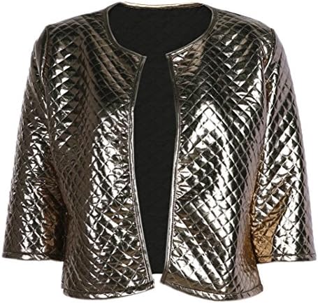 Blazer Women Vogue lozenge Women Gold Sequins Jackets Three Quater Sleeve Coats