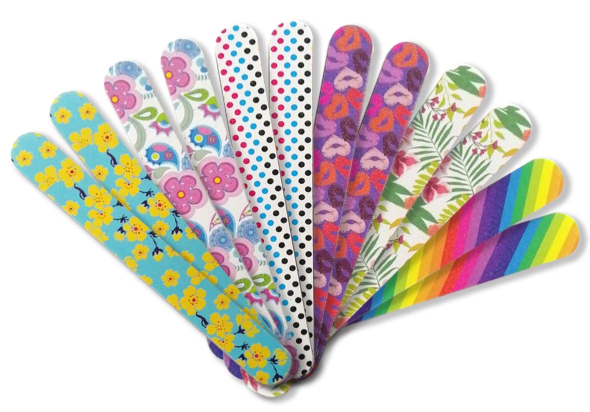 New8Beauty Nail Files Emery Board (12-Pack) - Nail Spa Party Favors Supplies - Best Stocking Stuffers Gift for Girls Women Kids Mom Girlfriend - Manicure Pedicure