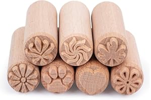 OLYCRAFT 7PCS 2x0.8 Inch Wood Pottery Tools Stamps Clay Stamps Column Wooden Stamps Natural Wood Stamps with Mixed Patterns R