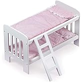 Badger Basket Doll Bunk Bed with Bedding & Ladder - Two Level Wooden Bed for Dolls, Includes Bedding & Accessories- White/Pink Gingham