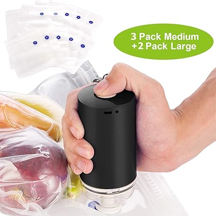 Handheld Food Vacuum Sealer Handy Vacuum Sealing Machine Food Vacuum Packing With 5 Pcs Reusable Food Saver Storage Zipper Vacuum Bags