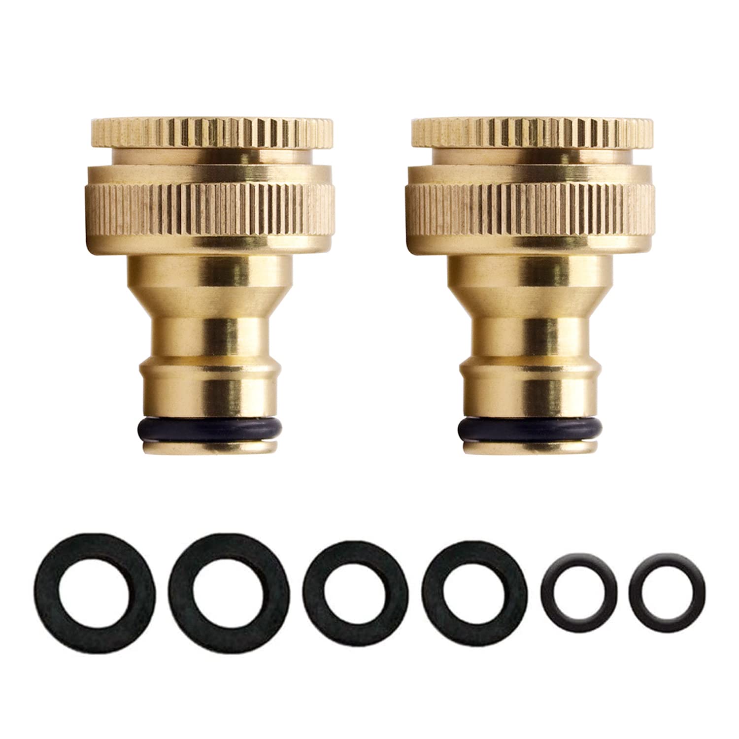 YAAVAAW 2Pack Brass Outdoor Threaded Tap Connector Garden Hose Tap Connector, 1/2 Inch&3/4 Inch 2-in-1 Female Threaded Faucet Adapter Hosepipe Fittings,Outside Hose Pipe Tap Connector for Garden Hose