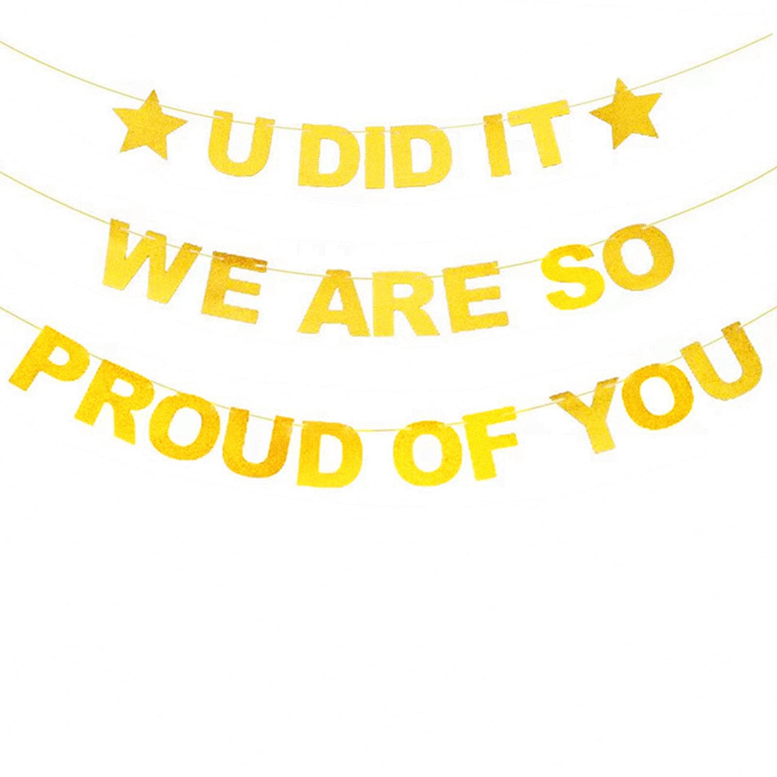 bng-bng WE ARE SO PROUD OF YOU Banner Gold Glittery Graduation Congratulations Decoration U DID IT Bunting Garland for Graduation/Retirement Grad Party Decor Ceremony Decoration Supplies(Pre-strung)