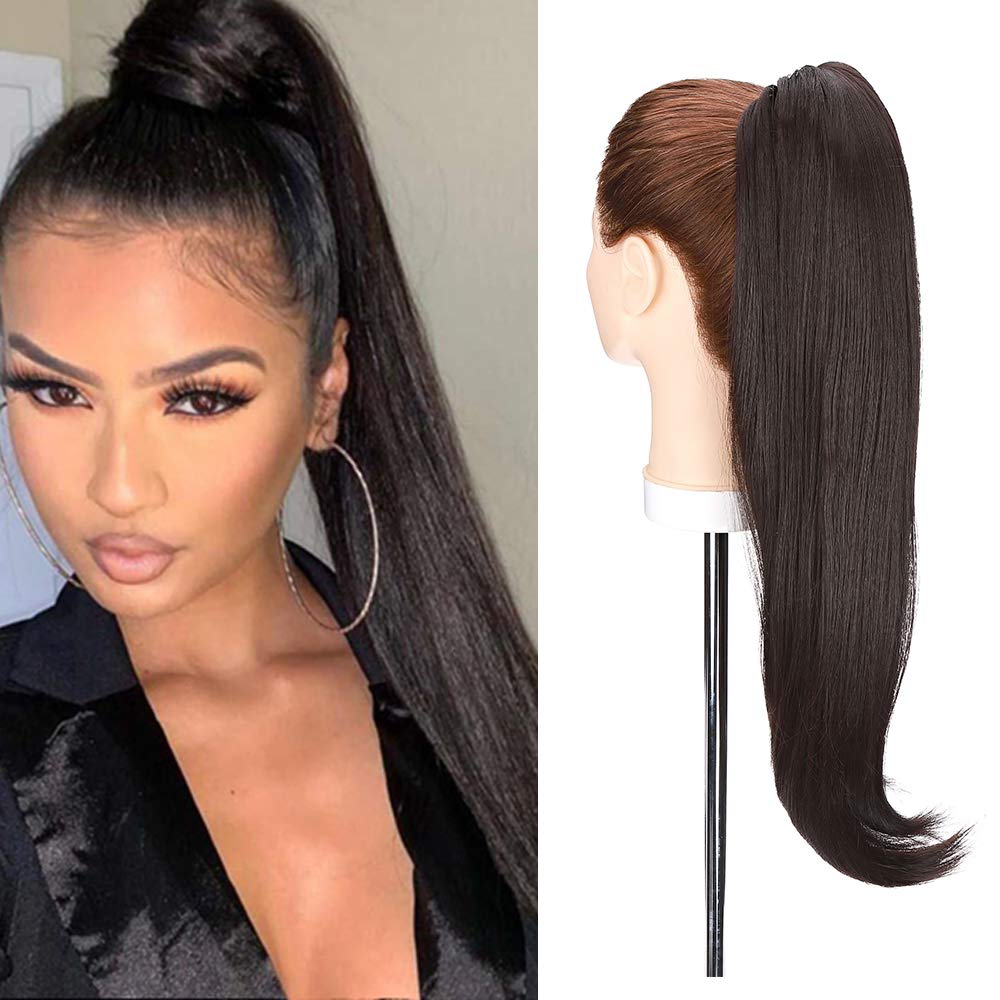 22inch Long Curly Ponytail Extension Jaw Claw on Pony Tail Clip In Hair Extensions Wavy Hairpiece #Dark Brown